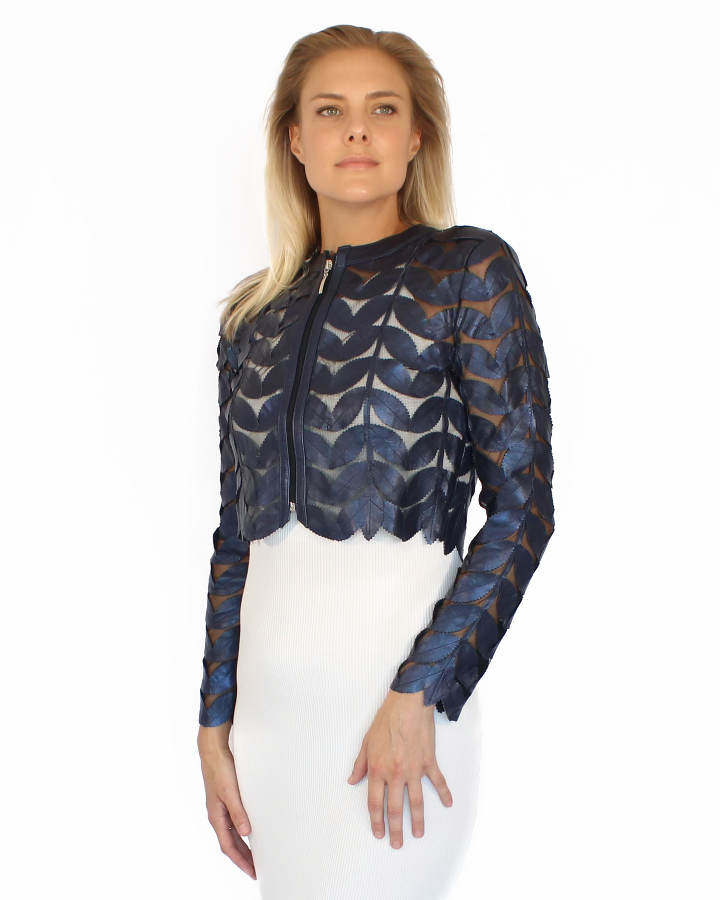 Leather Leaf Sheer Jacket Navy