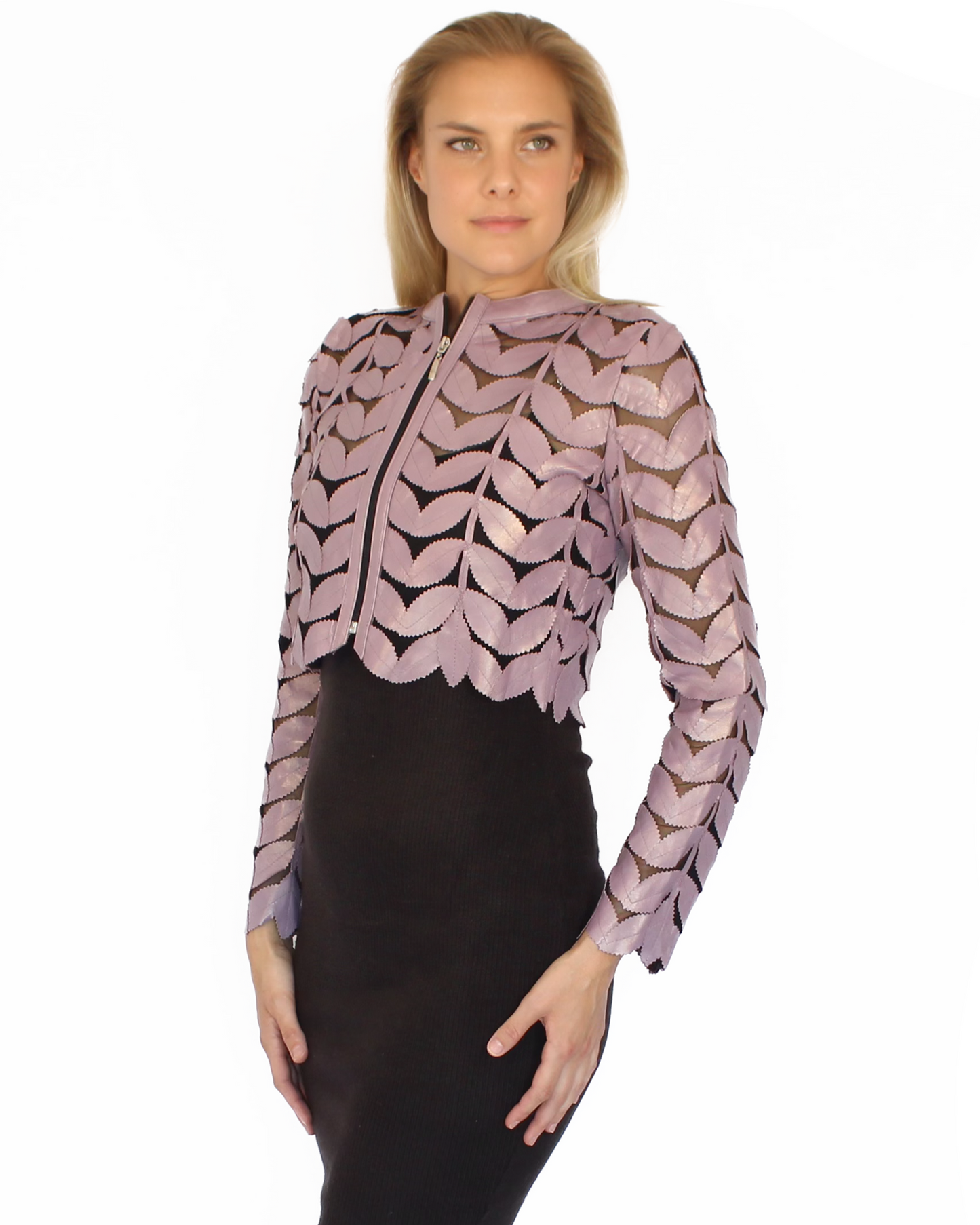 Leather Leaf Sheer Jacket Metallic Mauve